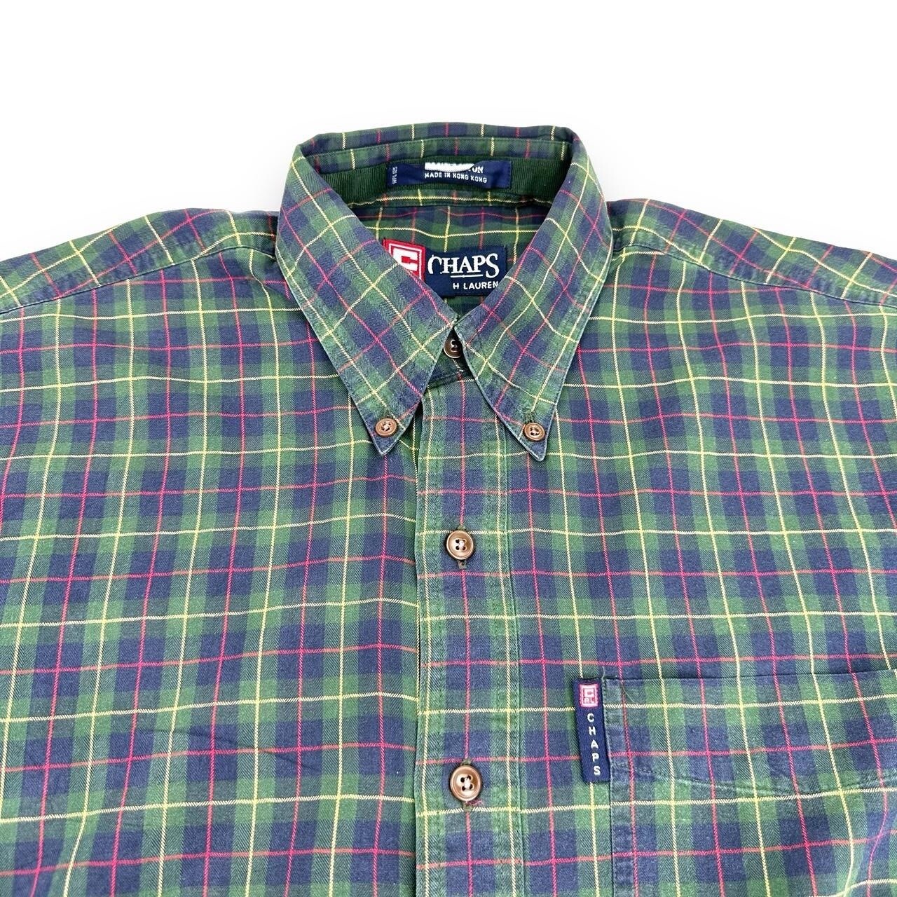 Vintage Chaps Ralph Lauren Checked Shirt, Navy/Green/Red, Small (S948) image 5