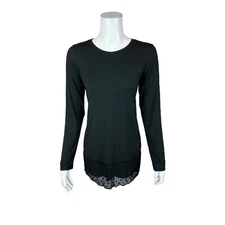 LOGO by Lori Goldstein Rayon 230 Top with Broomstick Mesh Hem Black X-Large Size