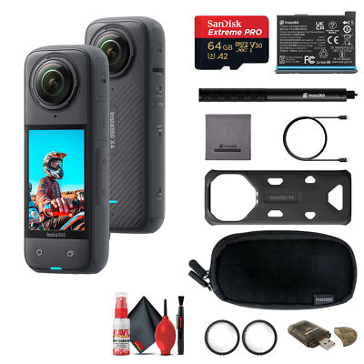 Insta360 X4 - Waterproof 360 Action Camera + Selfie Stick + Guards + 64GB Card +