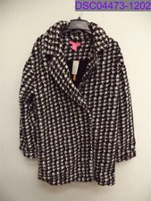 Women Large Catherine Malandrino Printed Faux Shearling Boucle Notch Collar Coat