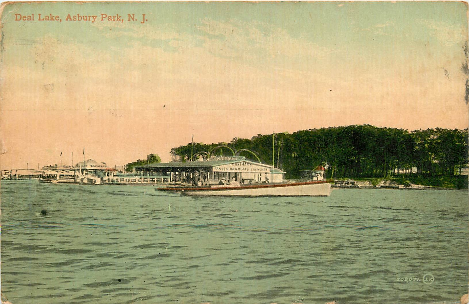FILA New Jersey NJ Asbury Park Deal Lake 1914 cartolina Wortman's Canoe barche a remi