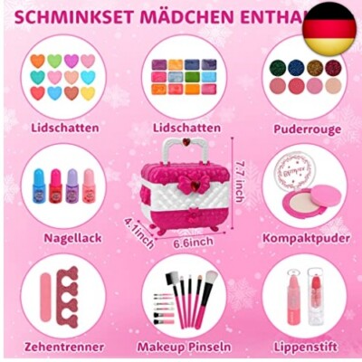 KARLOR Kinder-Schmink-Set Für Mädchen – 33 Farben Mit Pinsel, Inkl. Lidschatten, Rouge & Lipgloss, Ab 4 Jahre