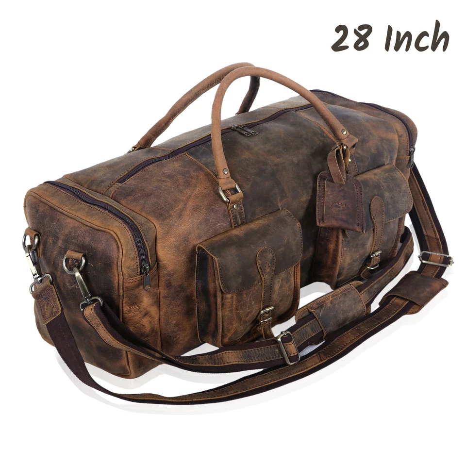 Bolso de lona de cuero hecho a mano para hombre fin de semana para viajar durante la noche grande Foto 4 de 4