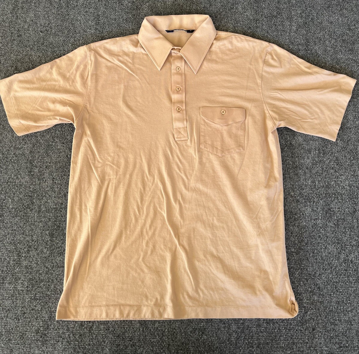 Puritan Mens Vintage Polo Shirt Button Pocket Brown Minimalist