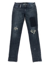Volcom Women's Jeans Juniors 5 Super Skinny Dark Blue Wash Distressed Low Rise