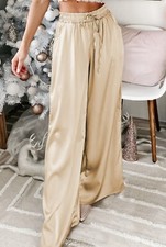 Women  s Small Wide Leg High Waste Drawstring Pants With Pockets Elastic Waste