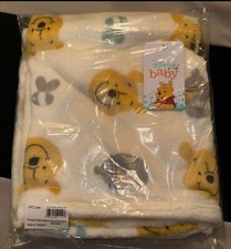 Disney Winnie The Pooh - Ivory, Yellow and Aqua Super Soft Plush Baby Blanket