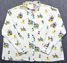 Disney Shirt Womens XL Cream Mickey & Friends Long Sleeve Boxy Canvas Button Top