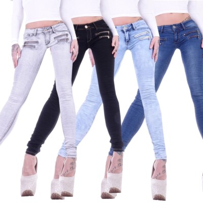 Damen Jeans Röhrenjeans Röhre Stretch Skinny Rise Hose Low Waist Hüftjeans B129