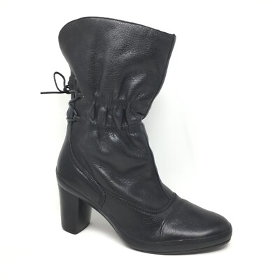 Clarks Artisan Mid Calf Boots Shoes Womens Size 9 Black Leather Pull On Bow