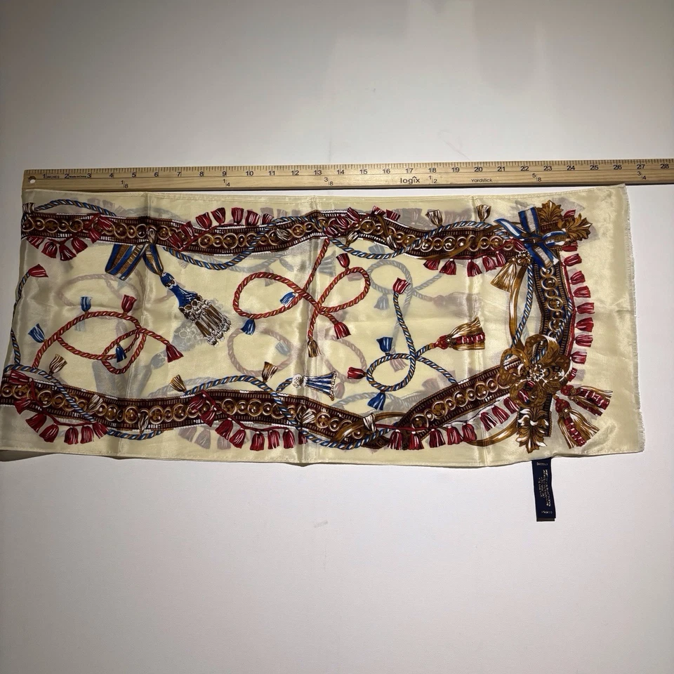 VTG Woman’s Oscar De La Renta 100% Bangels Silk Scarf Rectangle 10” X 50” G - Image 3 of 3