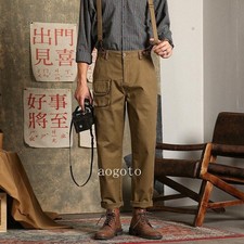 Men's Work Formal Overalls Suspenders Braces Casual Retro Trousers Loose Pants
