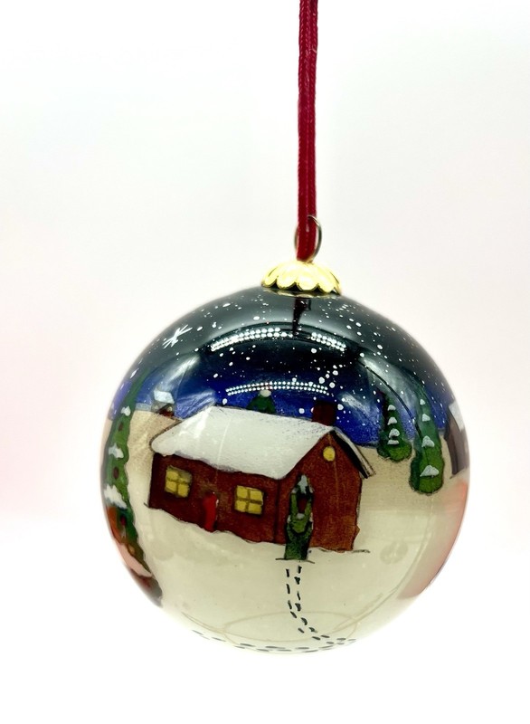 Hand Painted Glass Santa Claus Truck Delivery Christmas Ornament w/Gift Box
