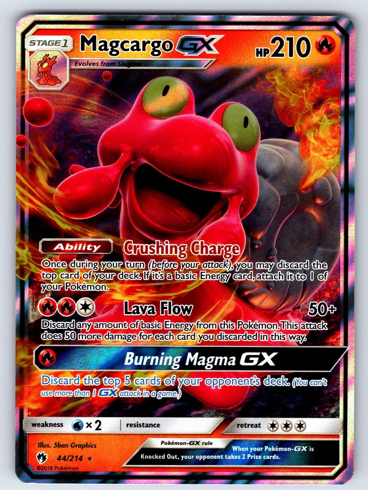 Magcargo GX 44/214 Holo GX Rare Lost Thunder Pokemon Holo Near Mint