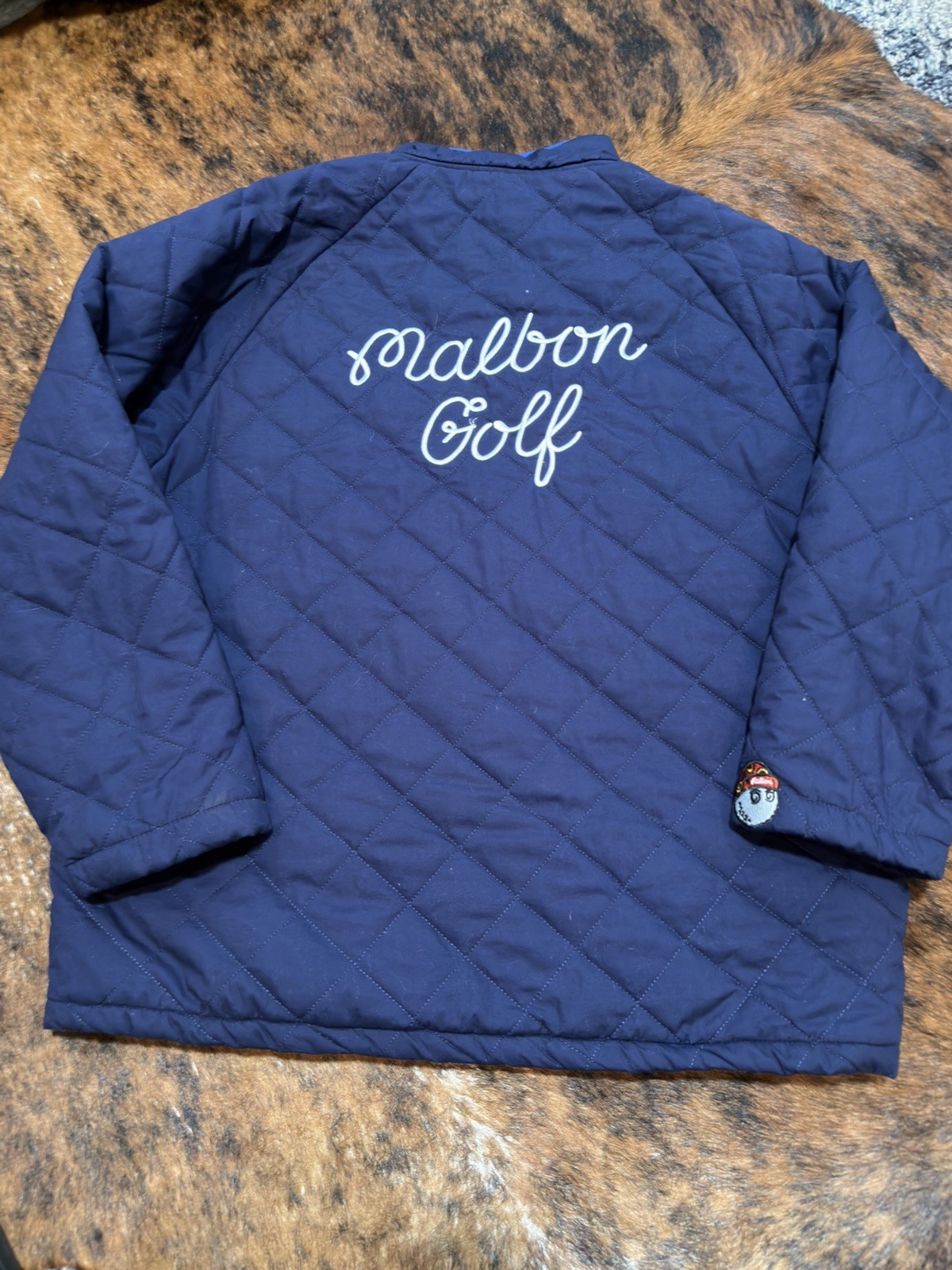 Malbon Golf Wiz Quilted Full Zip Up Jacket Navy Blue Buckets Logo Men's Large - second product detail image