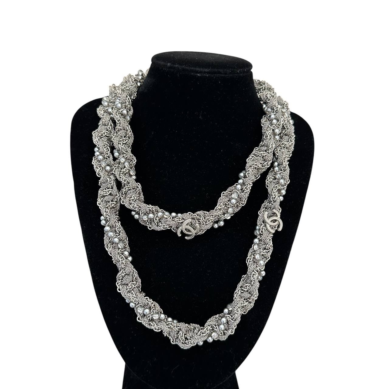 Chanel Multi-Layer Silver Tone Chain Necklace A18 - image 1