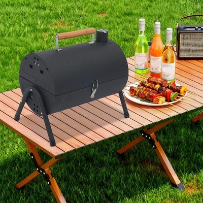 Portable Charcoal Grill With Chimney, Dual Grates & Removable Charcoal Trays
