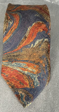 Ermenegildo Zegna Orange Blue Swirling Abstract Tie Made In Italy 100 Silk Vtg