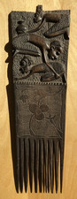 Hand Carved Decorative Figural African Dark Wood Comb Pick 16" Long