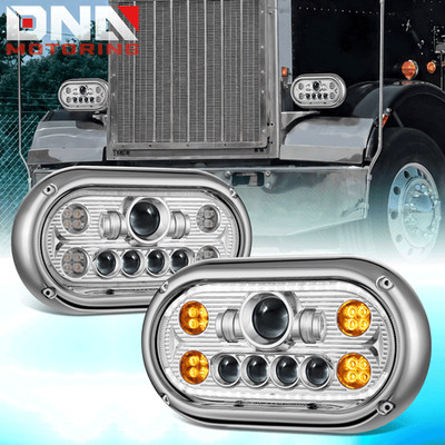 For 1967-1987 Peterbilt 359 Halo Ring LED Turn Signal Projector Headlight Lamps