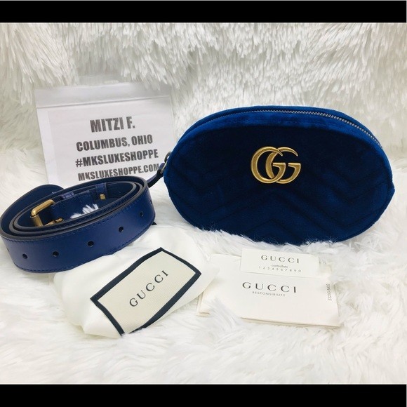 Gucci Velvet GG Marmont Belt Bag in Blue s-l400.jpg main image 3