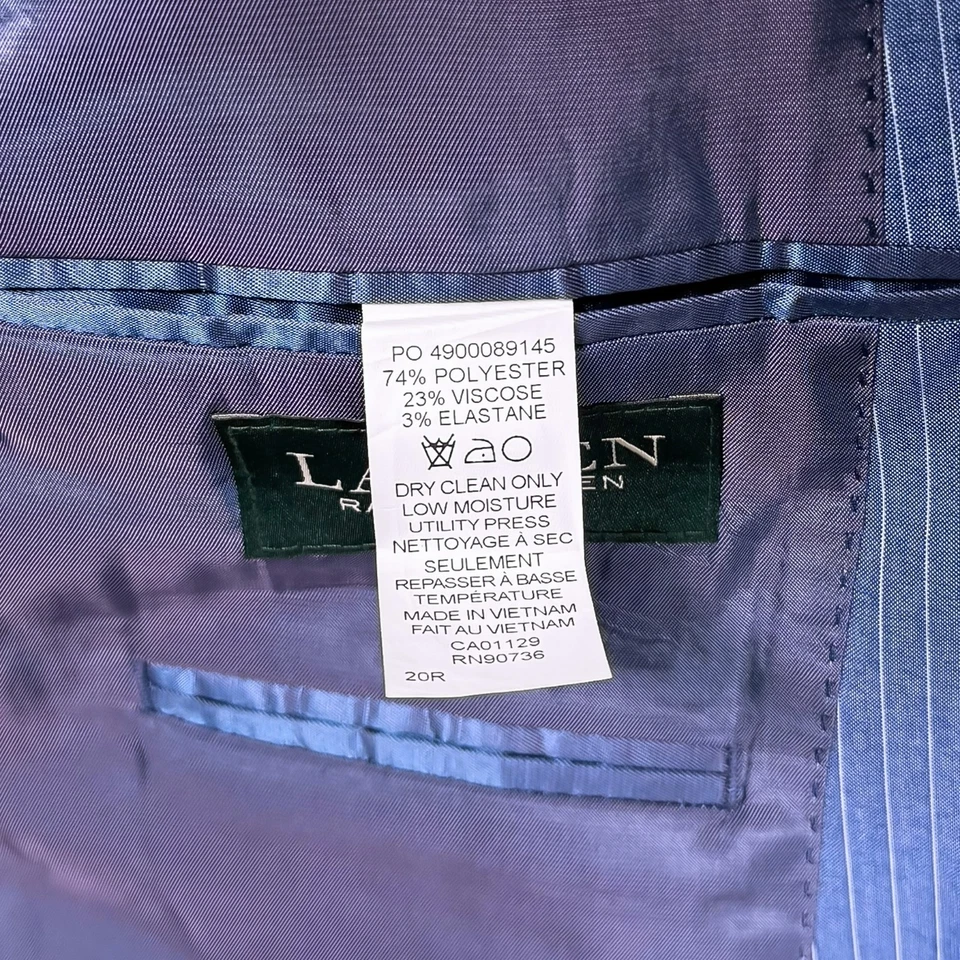 Ralph Lauren Boys Blazer Size 20R Blue Pinstripe Stretch Sport Coat Suit Jacket - Image 4 of 4