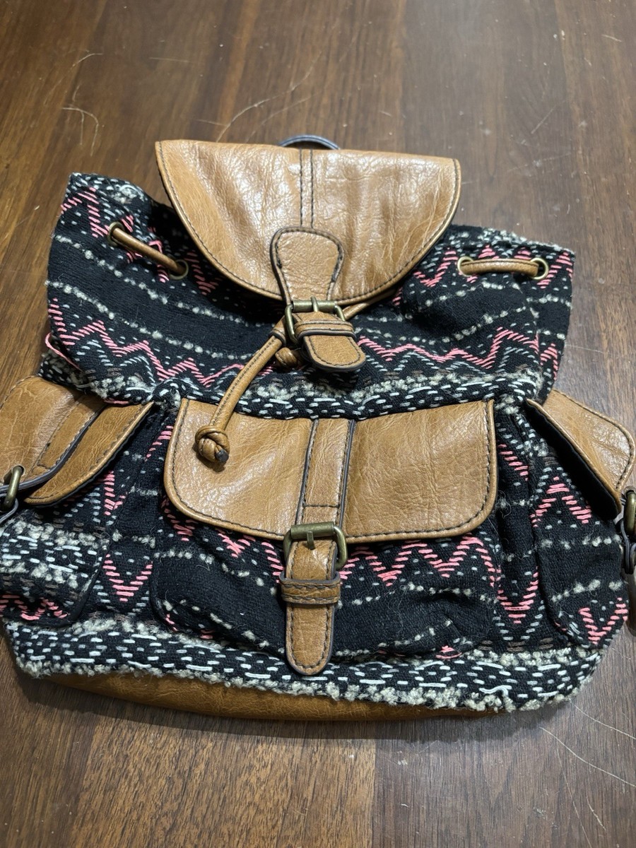 American Eagle Backpack Bag Black With Brown Leather | eBay