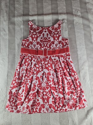 Janie and Jack Nantucket Breeze Ribbon Sash Damask Dress Red White Size 3 