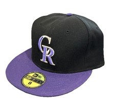 New Era 59FIFTY Colorado Rockies Fitted Hat Size 8 Black Purple MLB Baseball Cap