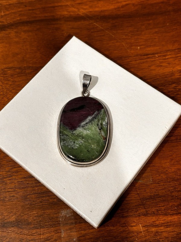 Ruby Zoisite Anyolite Pendant 925 Sterling Silver Oval Natural Gemstone