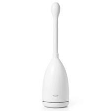 OXO Toilet Brush with Rim Cleaner and Canister: Durable Plastic, Bathroom