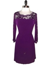 IVANKA TRUMP Size 10 A-Line Dress Purple 3/4 Sleeve Lace Accent Stretch Knit