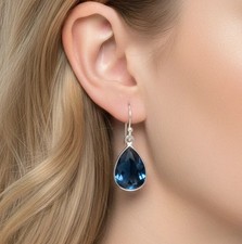 925 Sterling Silver Faceted Iolite Quartz Pear Shape Gemstone Hook Earring