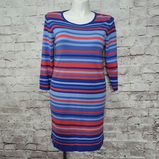 Michael Michael Kors XL Blue Red Striped Long Sleeve Sweater Sheath Dress