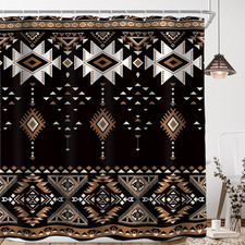 Western Aztec Black Abstract Shower Curtain Tribal Ethnic Boho 72Wx78L Inch  So