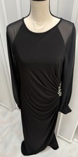 Eliza J Bead/Crystal Embellished Sheer SLIT Long Sleeve Lined Black Gown Sz 14