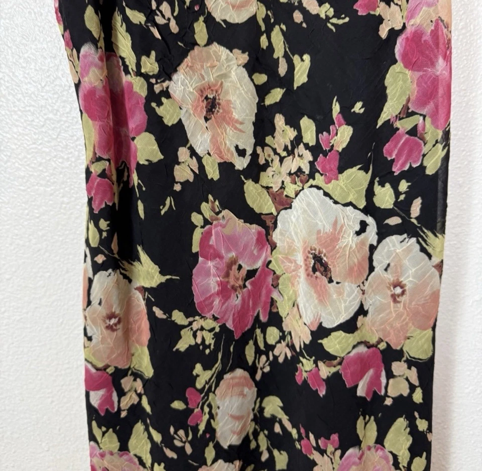 Vestido sin mangas floral con cuello drapeado Y2K para mujer 14 Petite AGB Byer California arrugado Foto 3 de 4