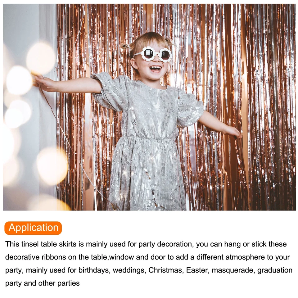 Faldas de mesa de oropel con flecos de lámina metálica azul de 29x108 pulgadas 3 piezas Foto 3 de 4