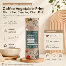 Tear-Away Microfiber Cleaning Cloth Roll Reusable Kitchen Towel Coffee Print