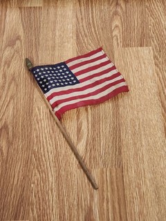 Antique American Flag 48 Star Small Banner With Wood Pole 5" X 4" School Parade