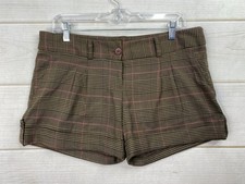 VTG Y2K Wet Seal Mini Shorts Sz L Cuffed Brown Plaid Pleated Preppy USA Made