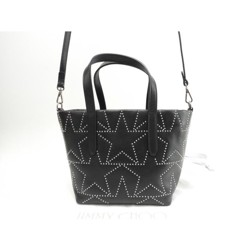 JIMMY CHOO Mini Sara Dot Star Grained Calf Leather Crossbody Mini Tote Zip Auth