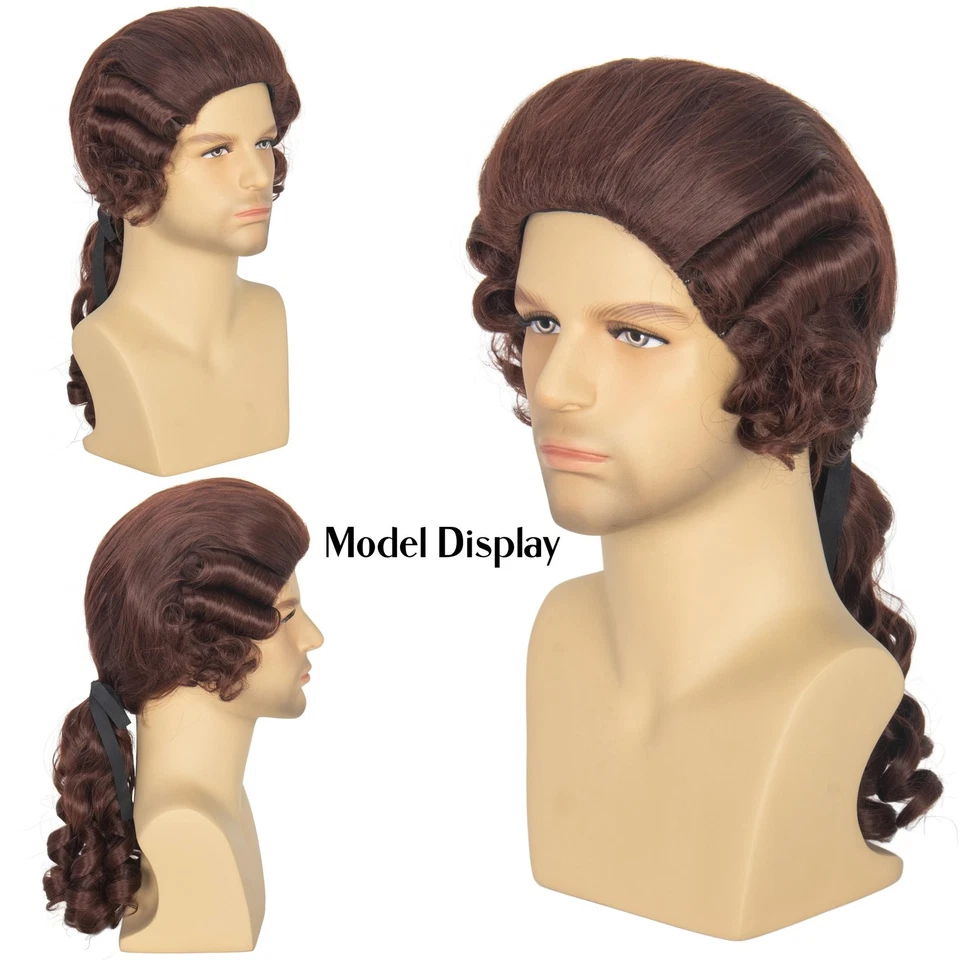 Peluca colonial Miss U cabello marrón peluca en polvo peluca larga ondulada pelucas divertidas para hombres... Foto 2 de 4