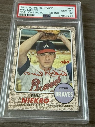 Phil Niekro 2017 Topps Heritage Real One Red Auto Autograph Braves ROA-PN PSA 10