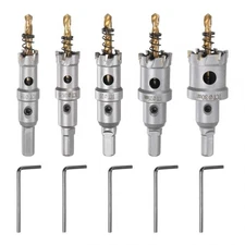 5pcs Metal Hole Saw Kit TCT Carbide Cutter 5/8 To 1-3/16 Dia For Cutting - Tone