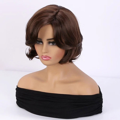 Women Ladies Natural Short Brown Wig Wavy  Pixie  Hair Full Wigs New
