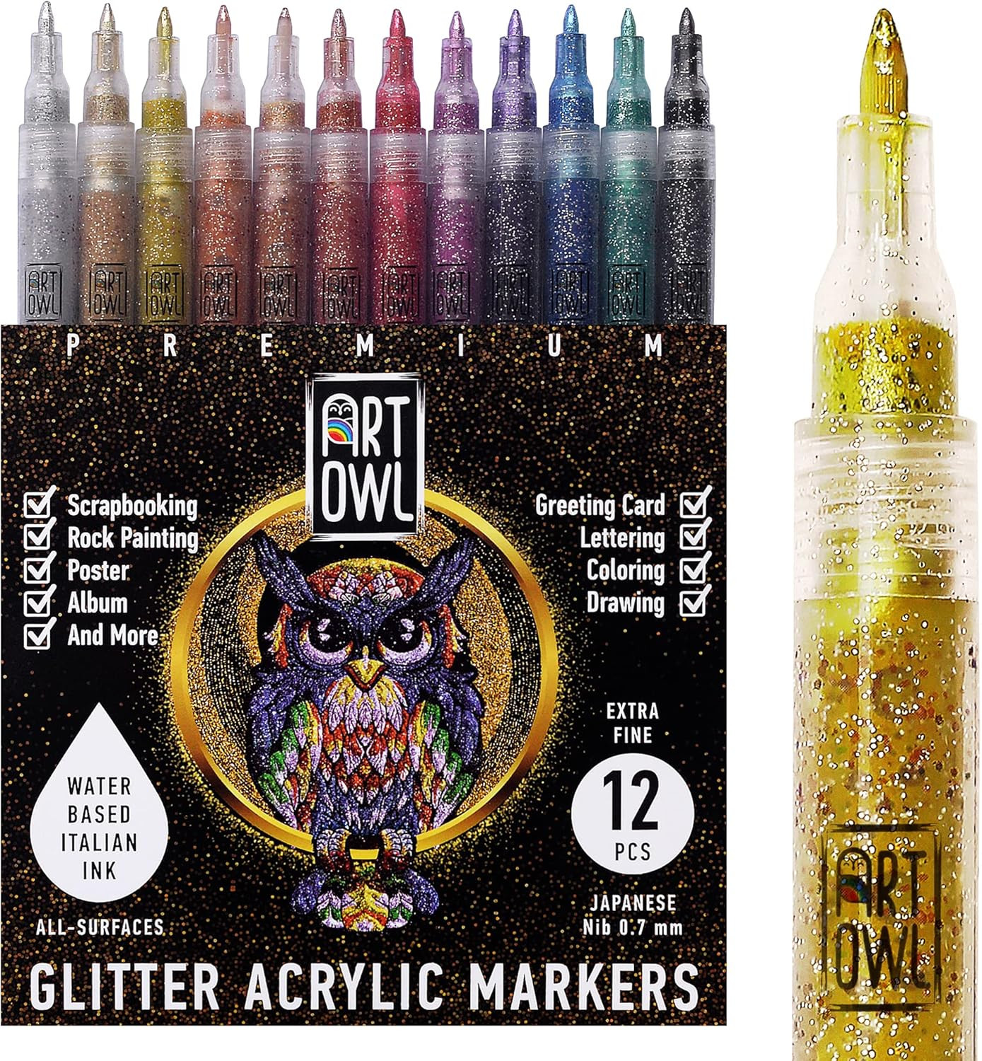 Acrylic Glitter Paint Marker Pens, Ultra Fine Point 0.7Mm - 