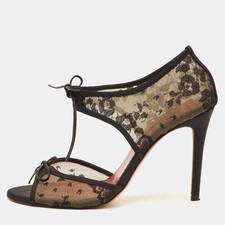 CH Carolina Herrera Size 39 Black Lace and Satin Ankle Bow Sandals