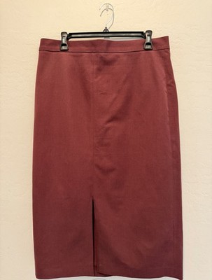 Banana Republic Women s Solid Burgundy Pencil Skirt Knee Length Back Zip Slit 14