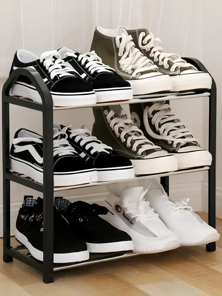 3-Tier Standing Shoe Rack PARACASA Stackable Free Plastic Shoes Organizer Black - Image 2 of 4